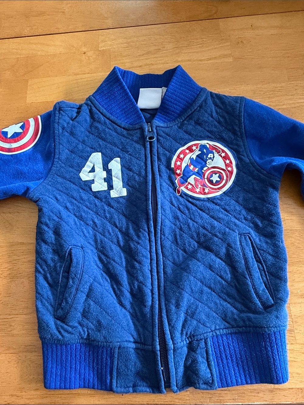 Marvel Boys Blue Captain America Quilted Zip Hoodie